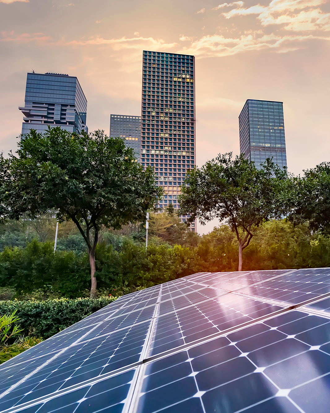 Skyscrapers with solar panels